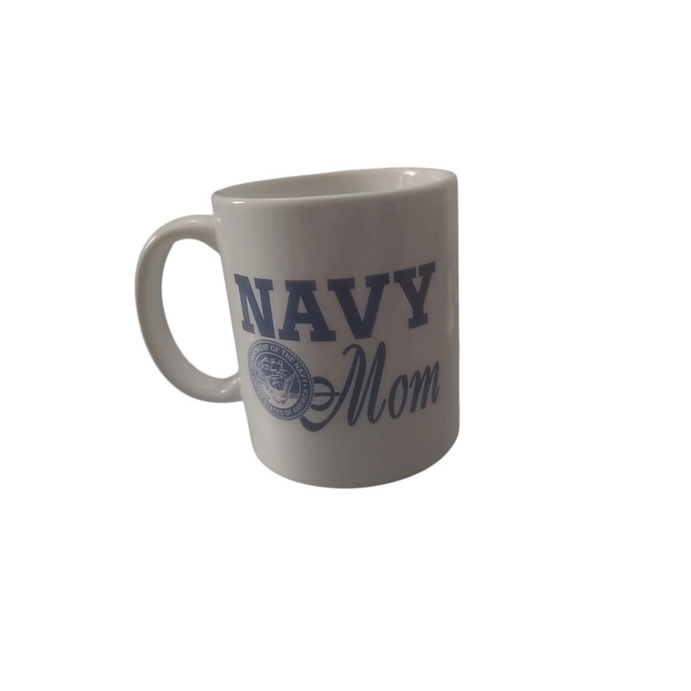 Navy MOM Coffee Mug‎ Cup White With Blue Letters Mil-Art China Co. Pittsburgh Ma